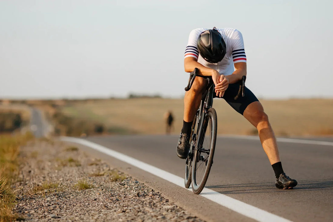 Man cycle in an endurance race and tiring