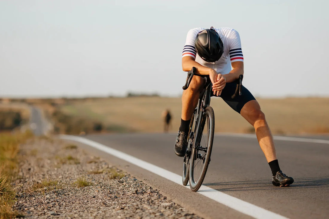 Man cycle in an endurance race and tiring