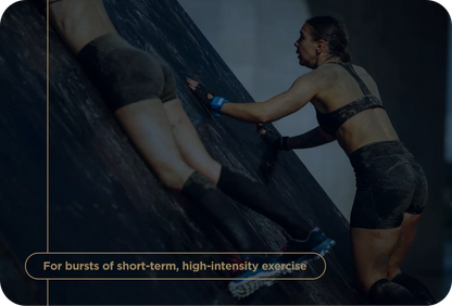 Person climbing a rock wall with text about high-intensity exercise.
