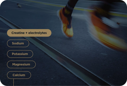 Person running on a track with nutritional information about creatine and electrolytes displayed.