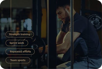 Person lifting weights with fitness training methods listed on screen